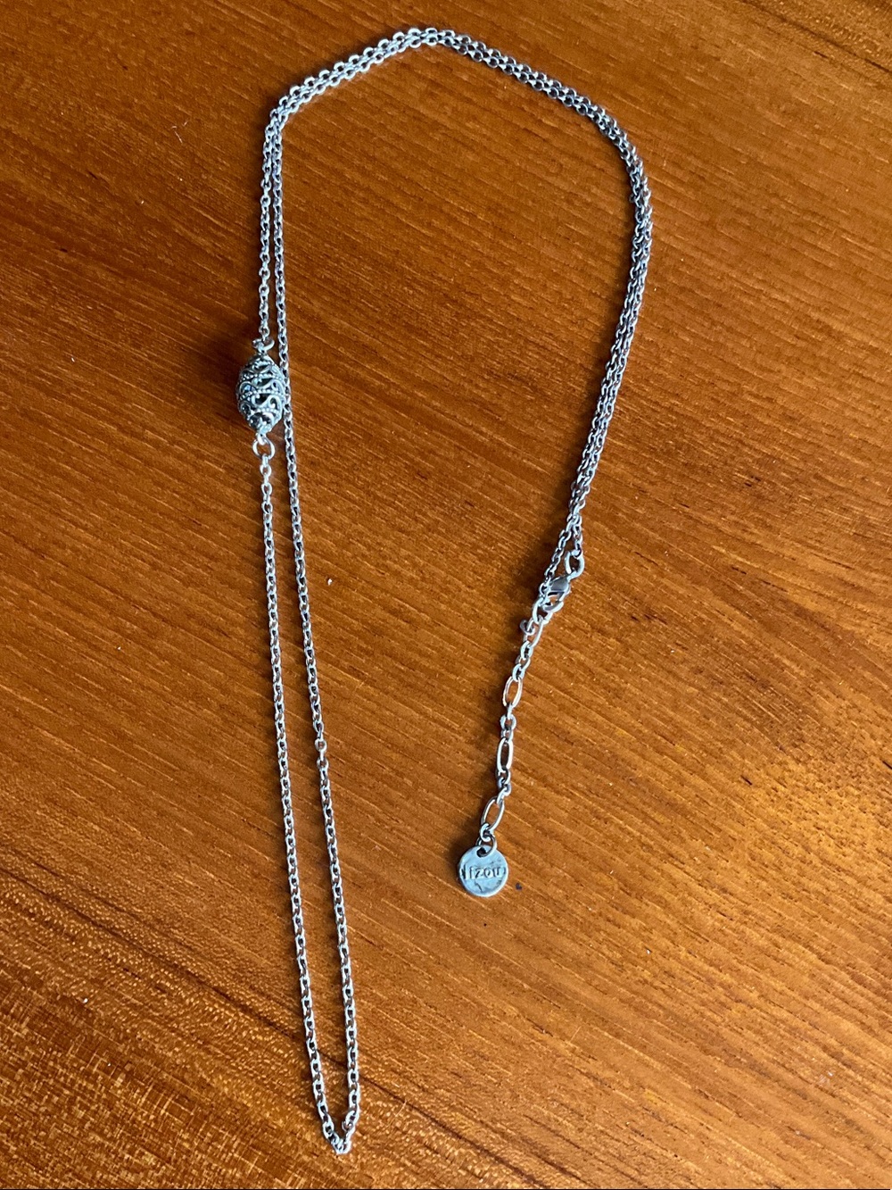 Lizou SP Elegant Silver Chain Layerings Necklace with Open Filagree Bead Accent